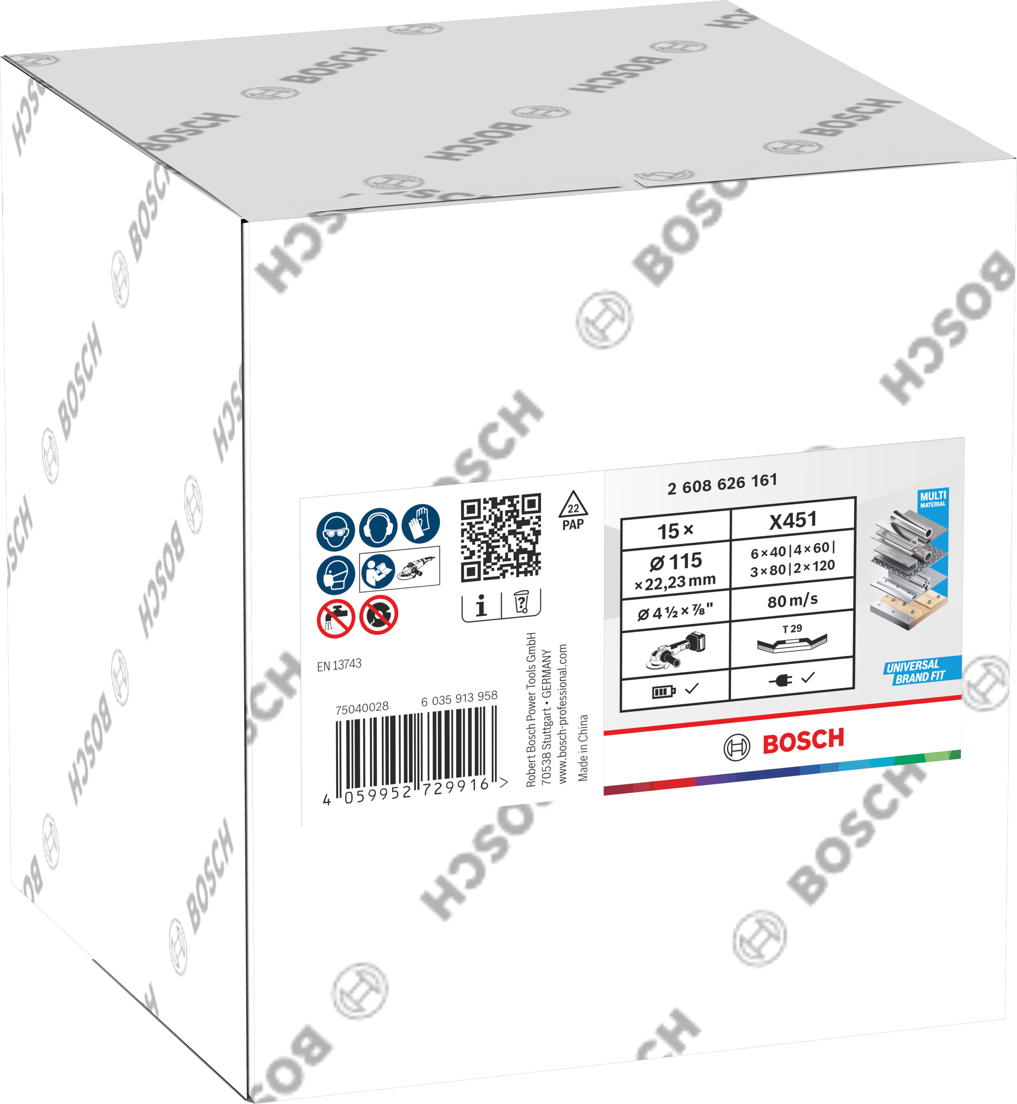 Bosch X451 Fächerschleifscheiben 115mm, T29, 15-teiliges Set