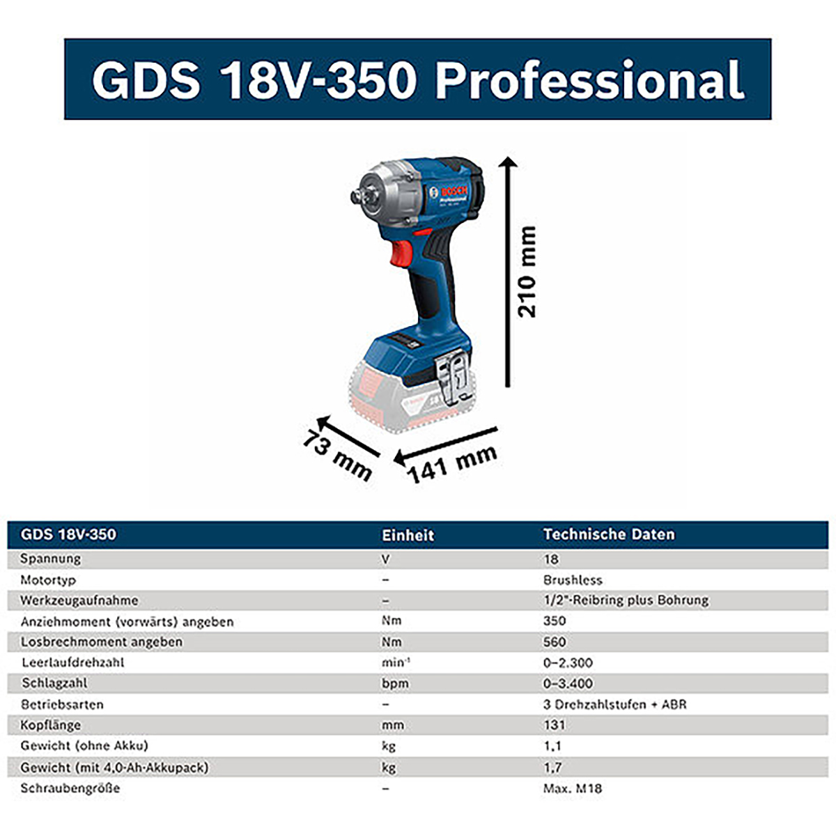 Bosch Akku-Drehschlagschrauber GDS 18V-350 in L-BOXX