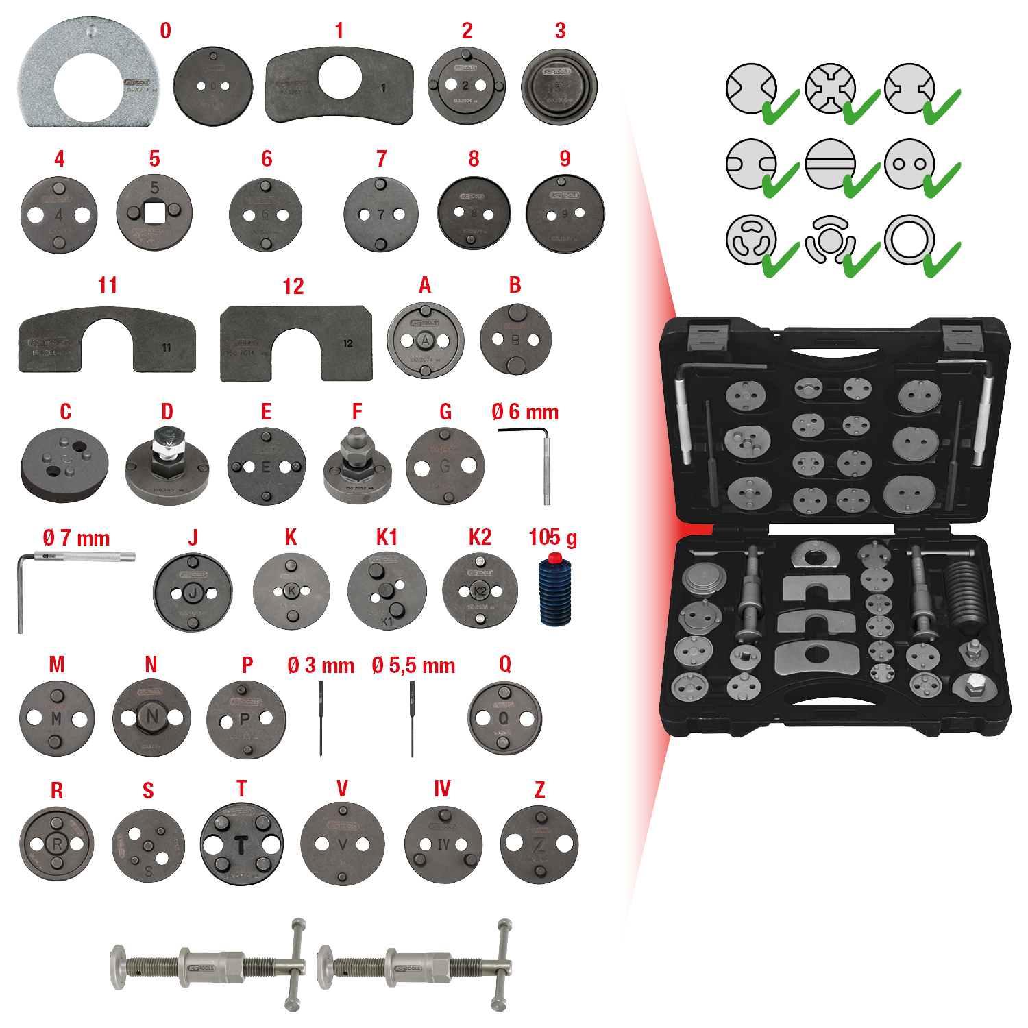 KS Tools Bremskolben-Rückstell-Werkzeug-Satz, 41-tlg