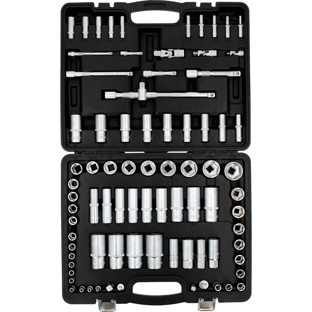 KS Tools 1/4 Zoll+3/8 Zoll+1/2 Zoll Steckschlüssel-Satz, 82-tlg, Zollmaße