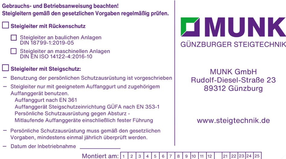 MUNK Kennzeichnungsaufkleber für Steigschutzeinrichtung