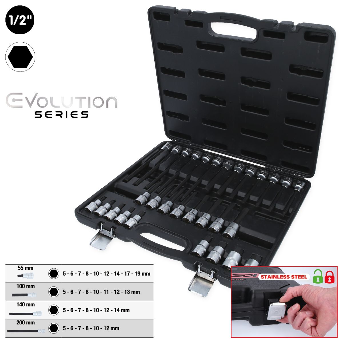 KS Tools 1/2 Zoll Bit-Stecknuss-Satz für Innensechskant-Schrauben, 30-tlg