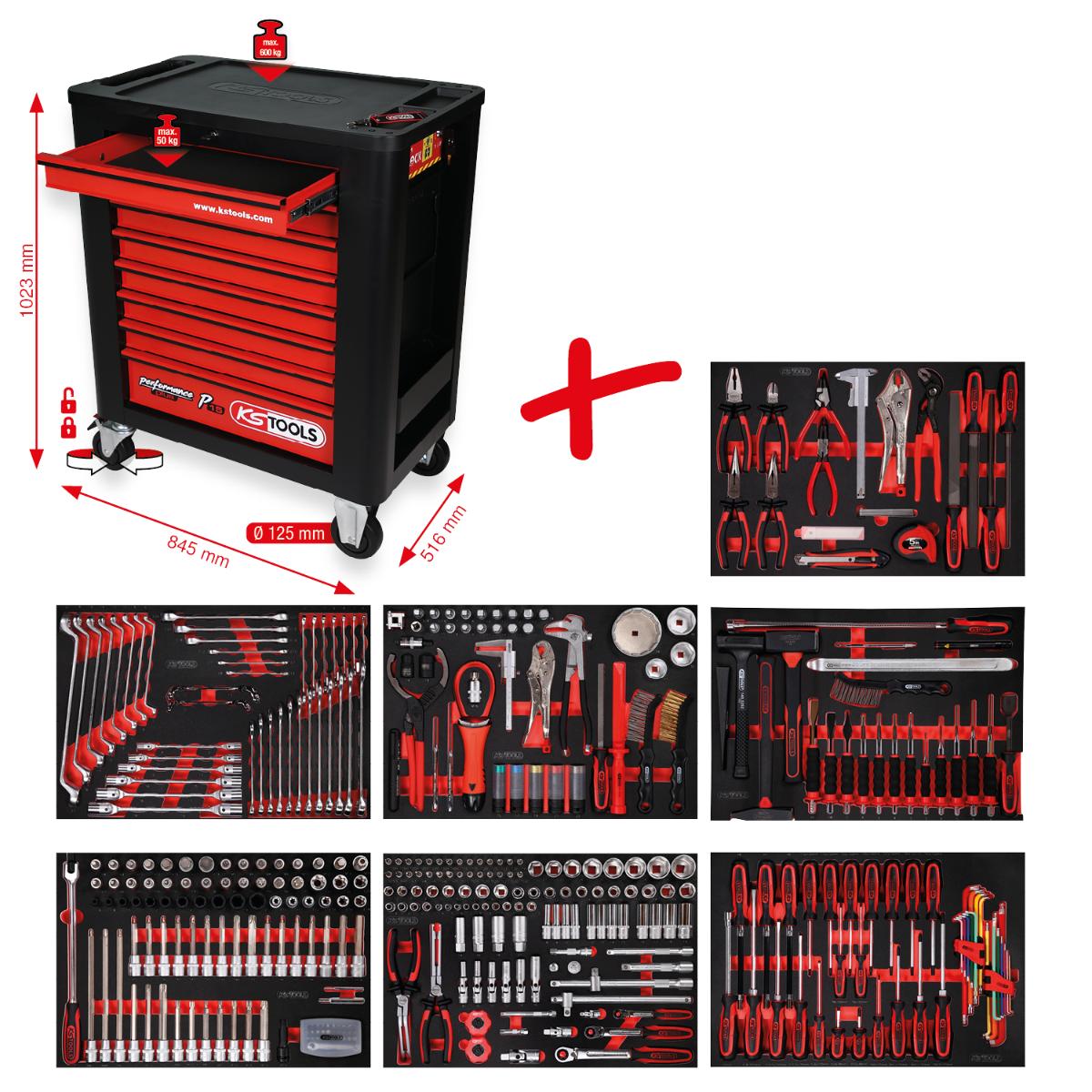KS Tools Performanceplus Werkstattwagen-Satz P15 mit 397 Werkzeugen für 7 Schubladen