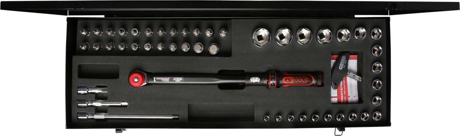 KS Tools 1/2" ERGOTORQUE®precision Ratschen-Drehmomentschlüssel-Satz Drehknopf, 40-200Nm, 49-tlg