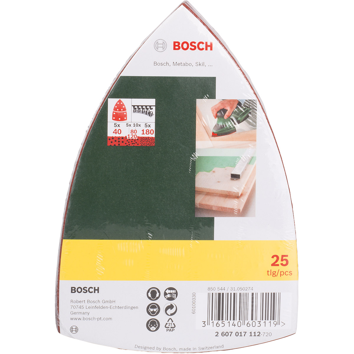 Bosch Schleifblatt-Set für Multischleifer, 25-teilig, 11 Löcher, 102 x 62 mm, 40 - 180