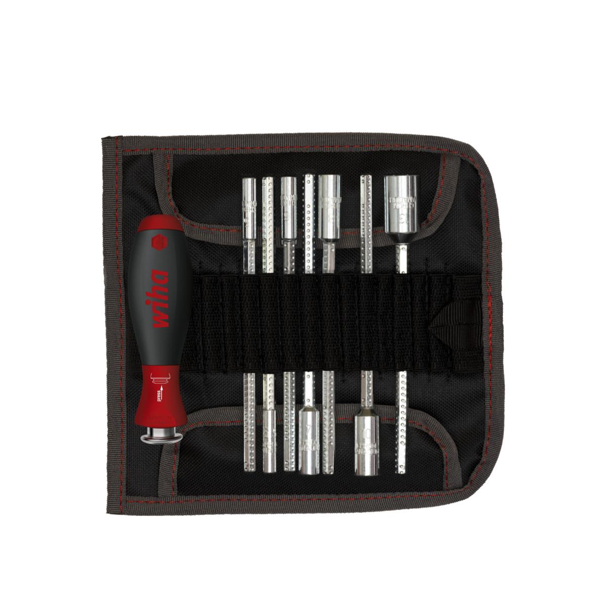 Wiha Schraubendreher mit Wechselklingen Set SYSTEM 6 Sechskant-Steckschlüssel 9-teiliges Set mit Rolltasche