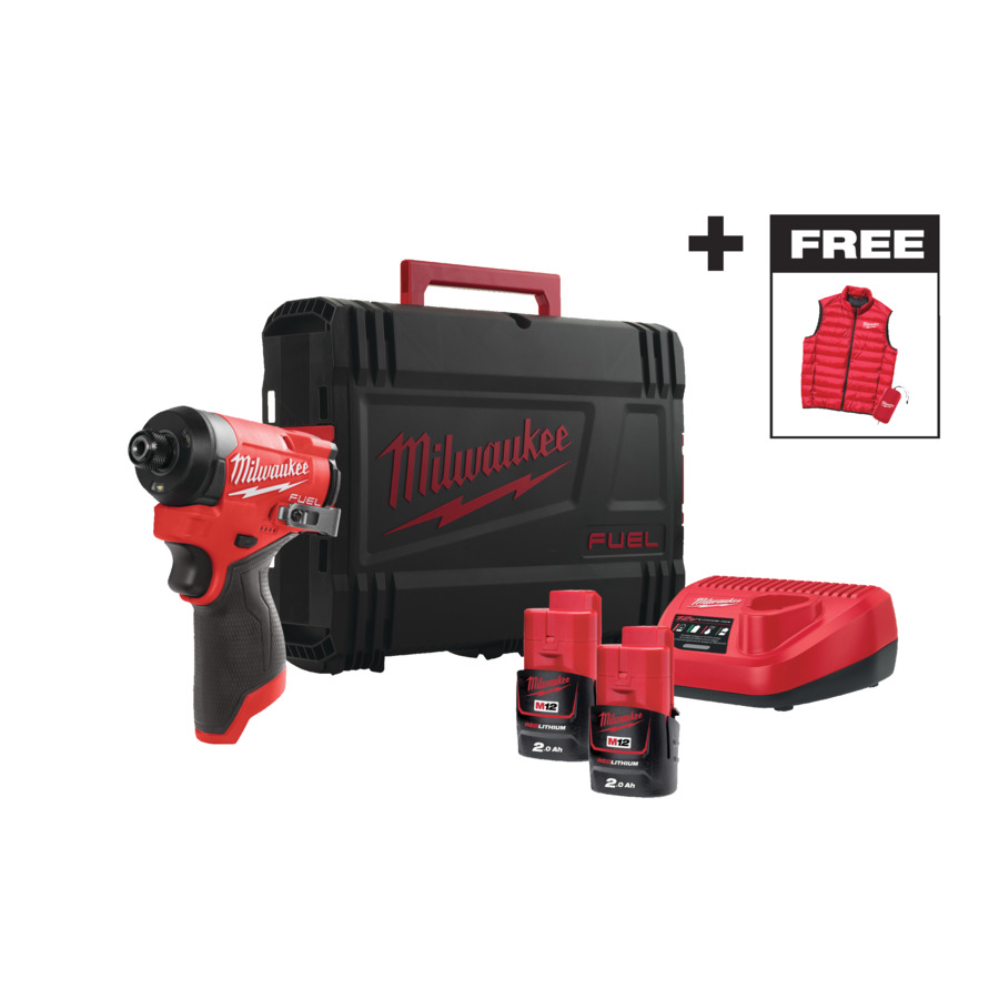 Milwaukee M12FID2-202X + Milwaukee Weste FUEL™ Akku-Kompakt-Schlagschrauber 1/4" Hex