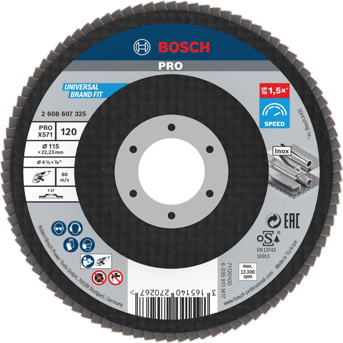 Bosch PRO Fächerschleifscheibe X571 Best for Metal, gerade, 115 mm, 120, Glasgewebe