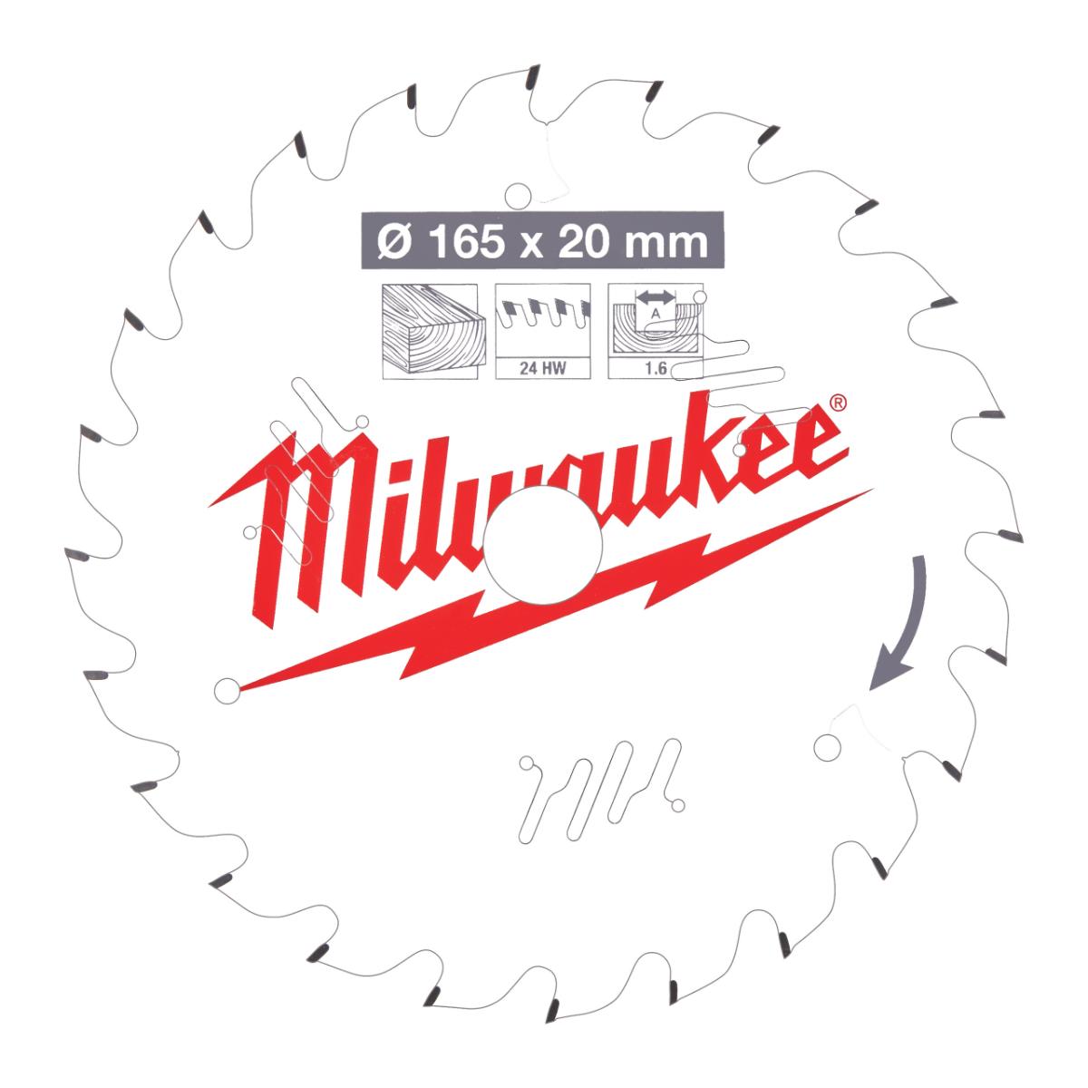 Milwaukee - Kreissägeblatt 165/20mm 24Z Holz