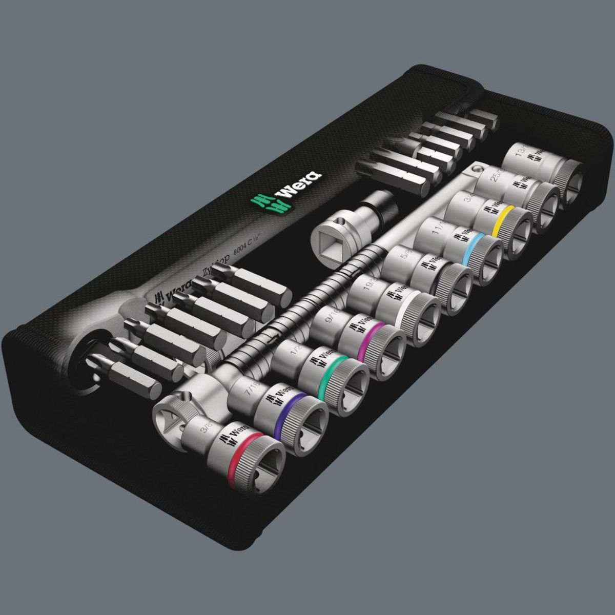 Wera 8100 SC 11 Zyklop Metal-Knarrensatz, Umschalthebel, 1/2"-Antrieb, zöllig, 28-teilig
