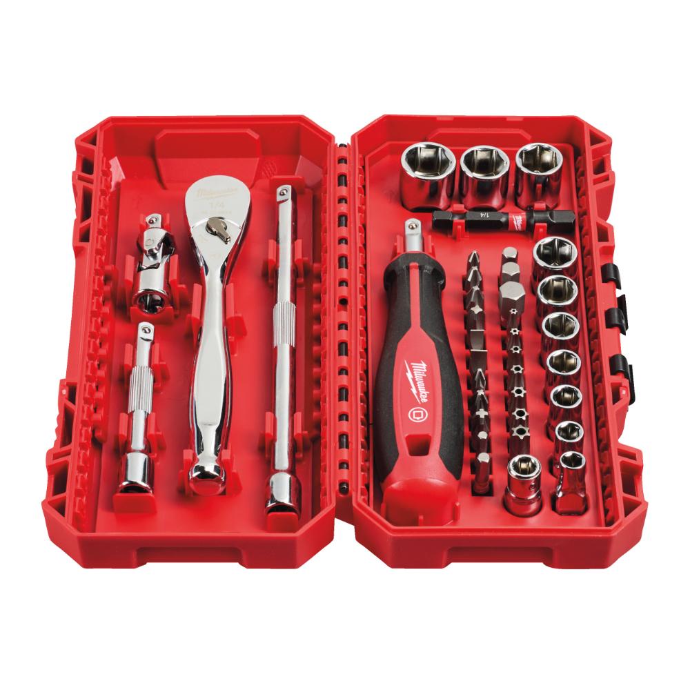 Milwaukee Ratschen-, Standard Steckschlüsseleinsätze- und Handgriff 1/4 metrisch - 38-teiliges Set