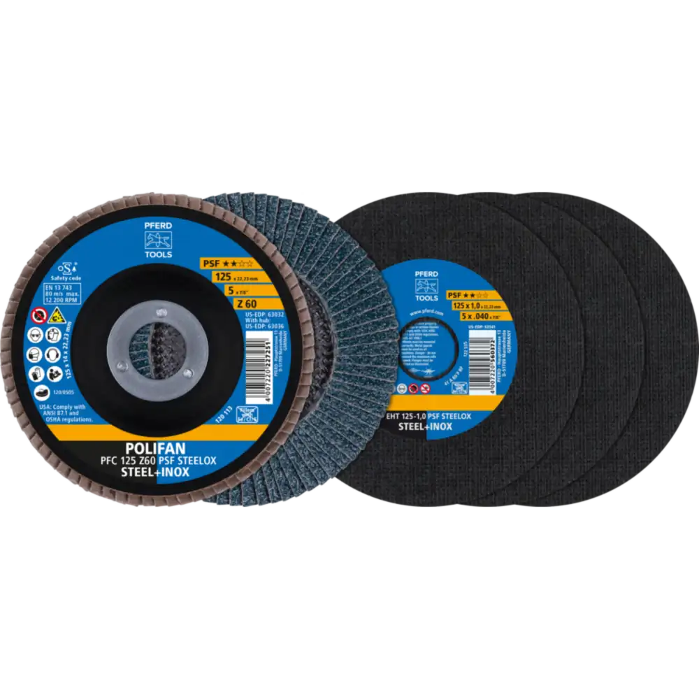 PFERD TOOLS Trenn-/Fächerscheiben-Set 125 Universallinie PSF STEELOX EHT 1,0/PFC Z60 für Stahl/Edelstahl