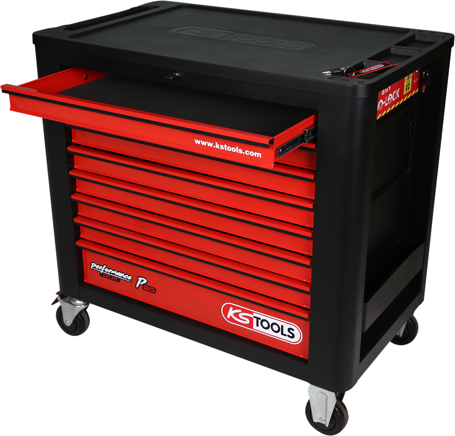 KS Tools PERFORMANCEplus P20 SCHWARZ-ROT Werkstattwagen mit 8 Schubladen
