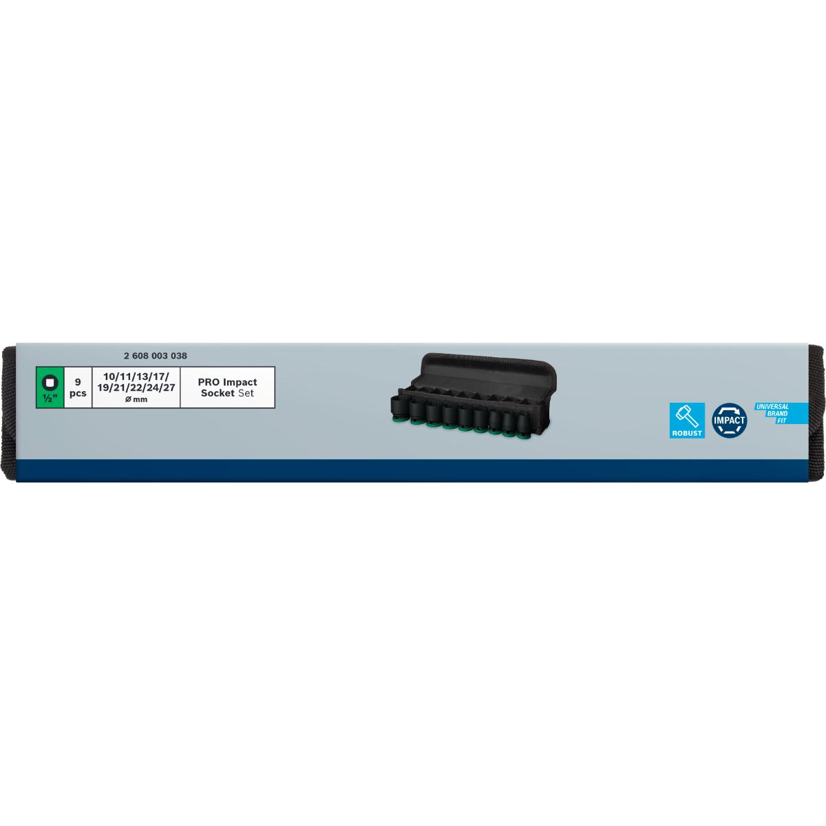 Bosch PRO Impact Socket Set, 1/2", Standard, 9 teiliges Set