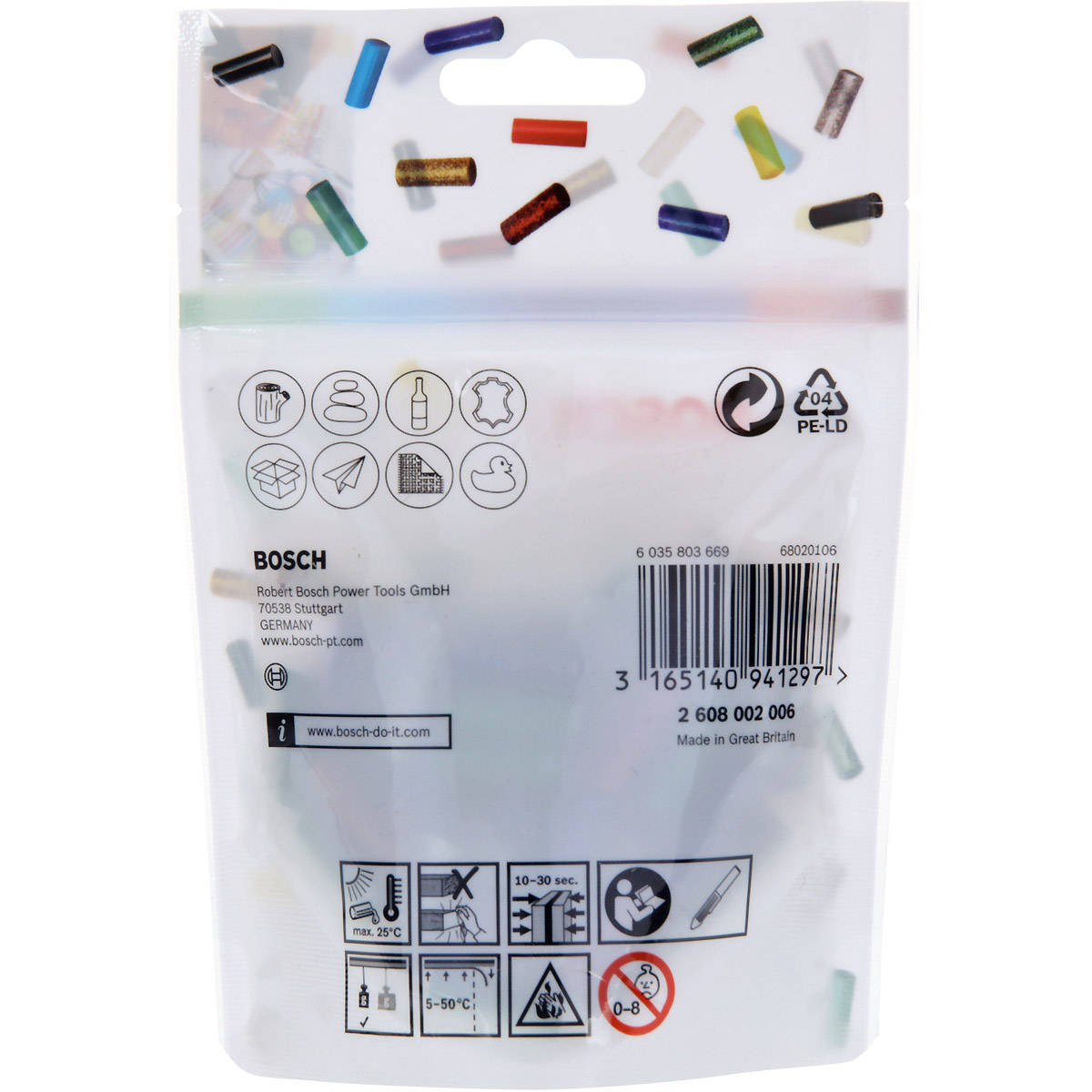 Bosch Klebesticks Gluey, Glitzer-Mix, 70 Stück, rot, grün, blau, silber, gold