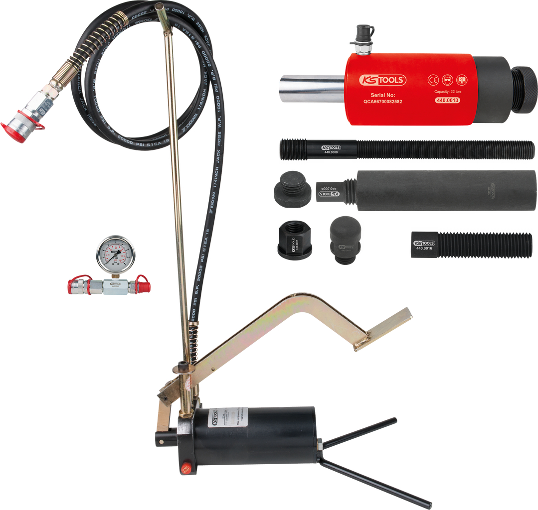 KS Tools Hydraulik-Einheit 22t, mit Hydraulik-Pumpe und Manometer, 15-tlg
