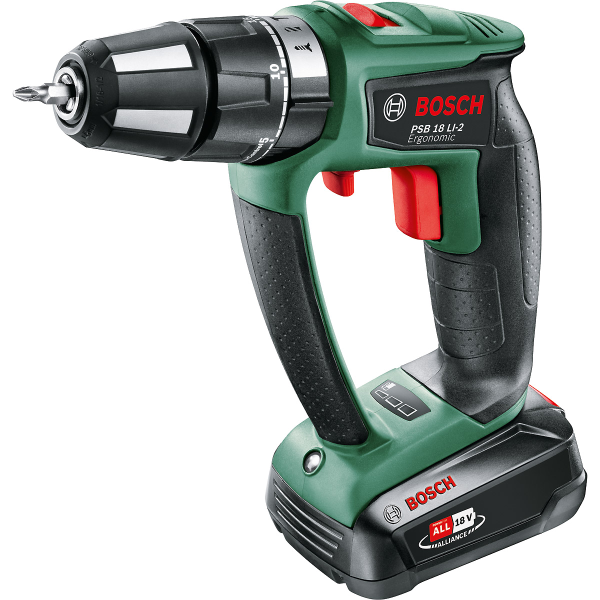 Bosch Akku-Zweigang-Schlagbohrschrauber PSB 18 LI-2 Ergonomic, mit 1 x PBA 18V 2.5 Ah