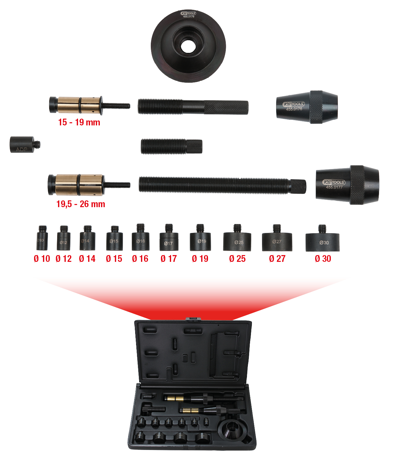 KS Tools Universal-Kupplungs-Zentrier-Werkzeug-Satz Ø 15,0 26,0 mm, 19-tlg