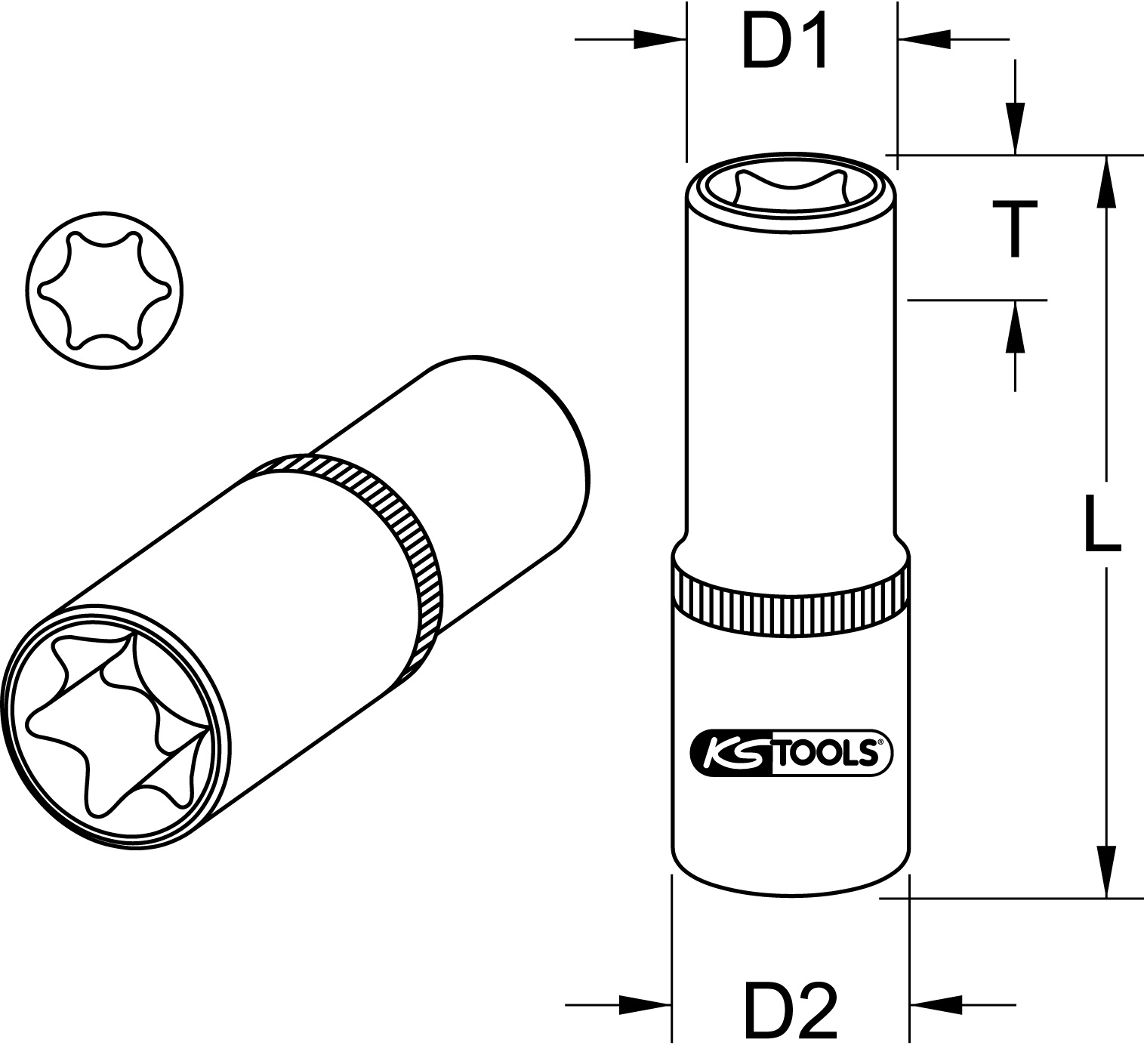 KS Tools 1/4" CHROMEplus Torx-E-Stecknuss, lang