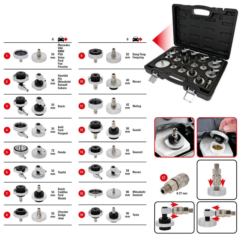 KS Tools Universal-Entlüfterstutzen-Adapter-Satz zur Bremsenentlüftung, 17-tlg