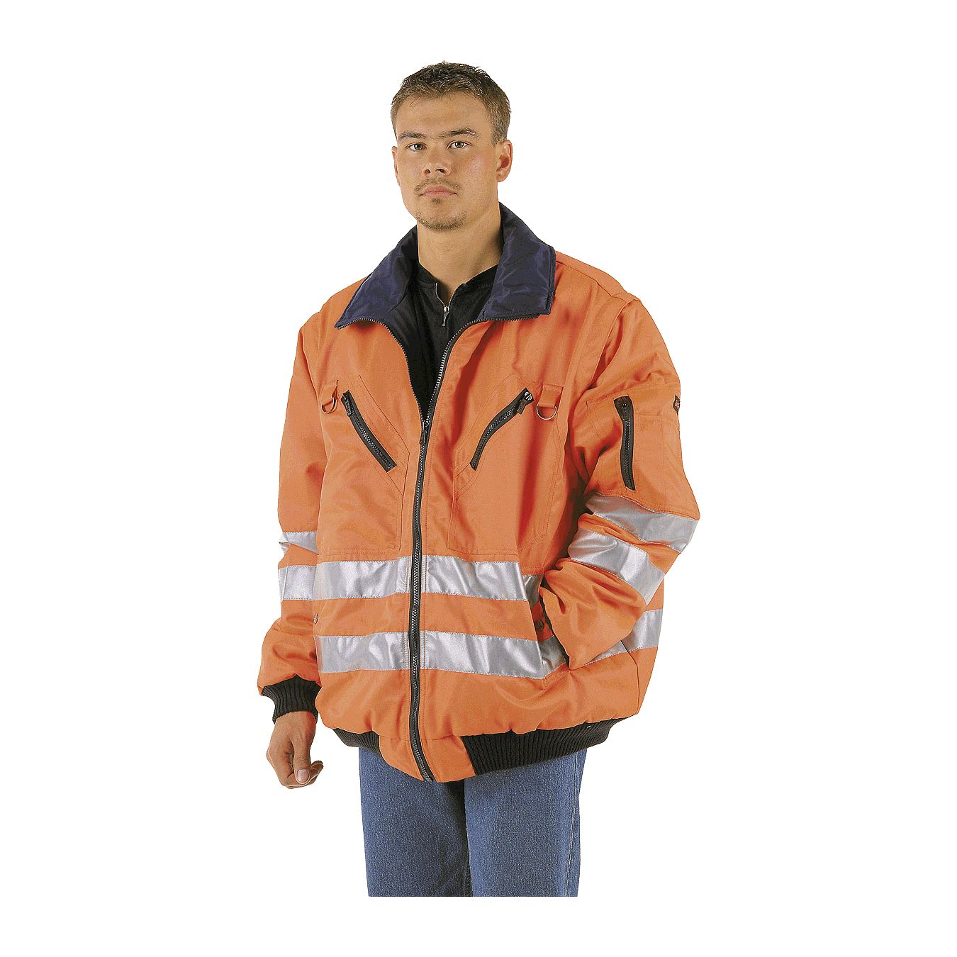 Warnjacken blau/neonorange