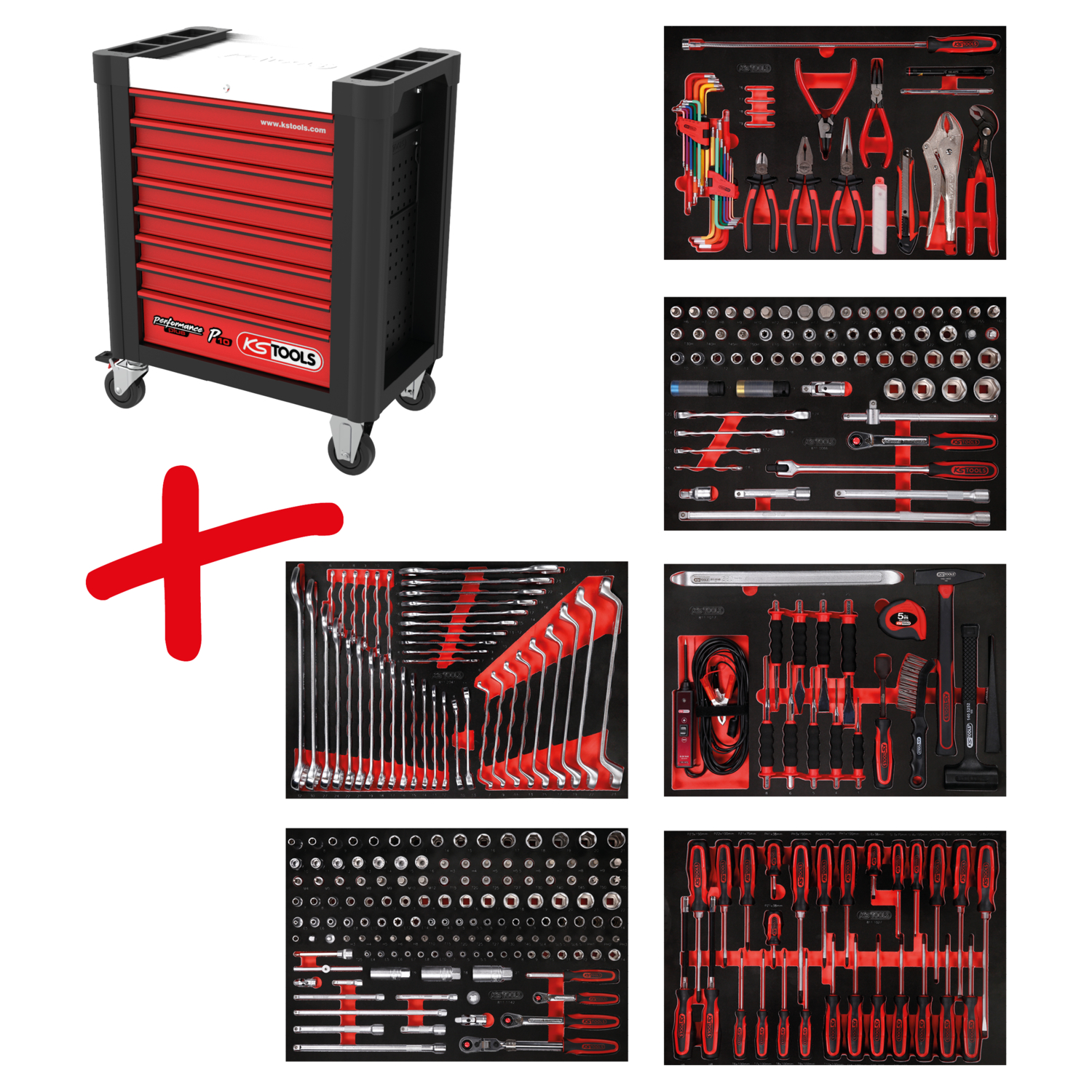 KS Tools Performanceplus Werkstattwagen-Satz P10 mit 338 Werkzeugen für 6 Schubladen