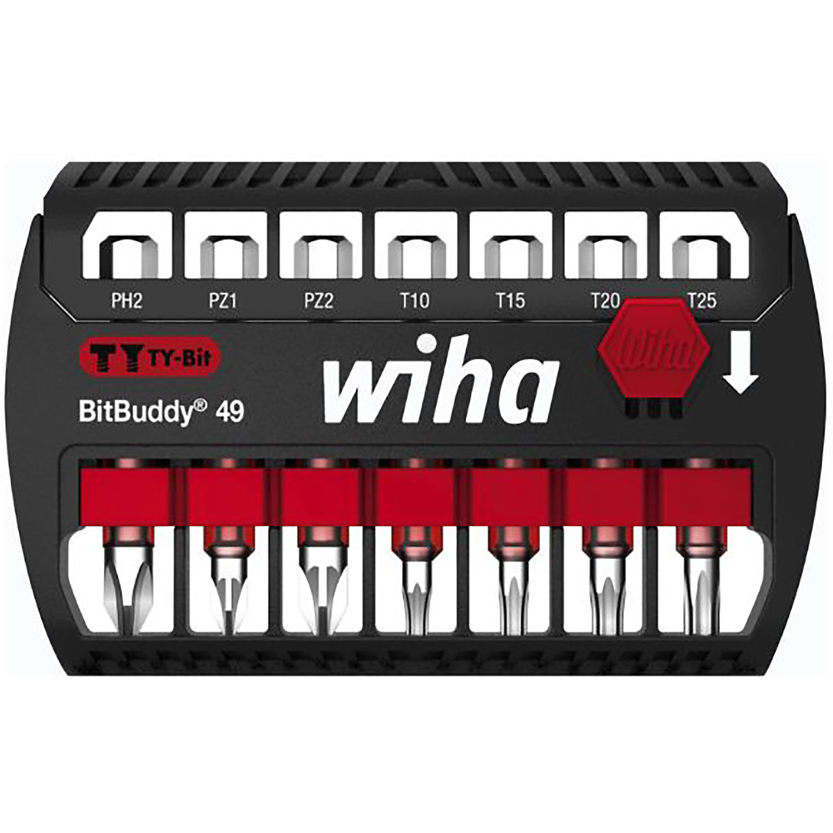 Wiha Bit Set BitBuddy TY-Bit 49 mm Phillips, Pozidriv, TORX 7-teiliges Set 1/4 zoll E6,3