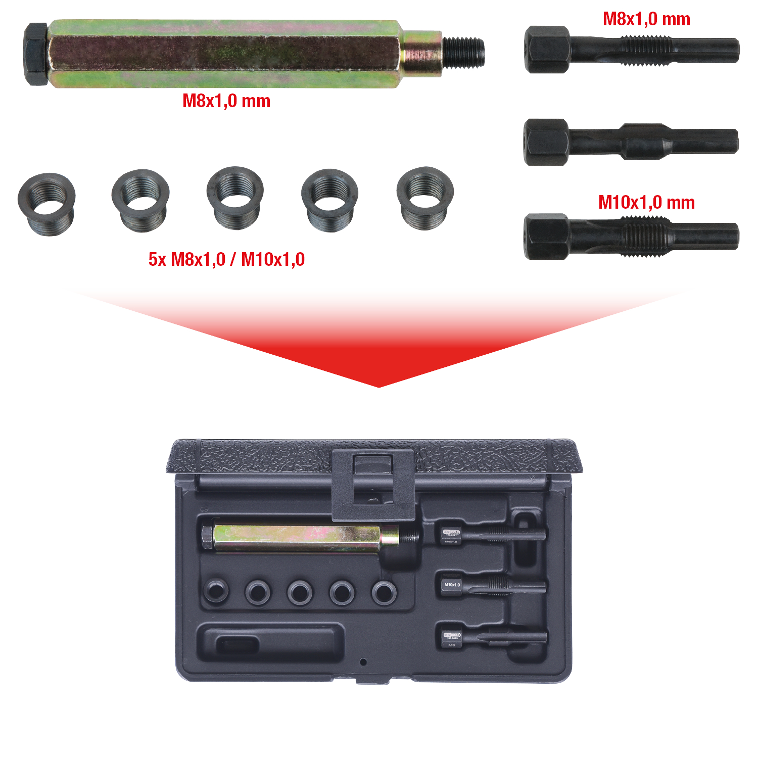 KS Tools THREADfix Reparatur-Satz M8x1 f.Glühkerzen,9-tlg