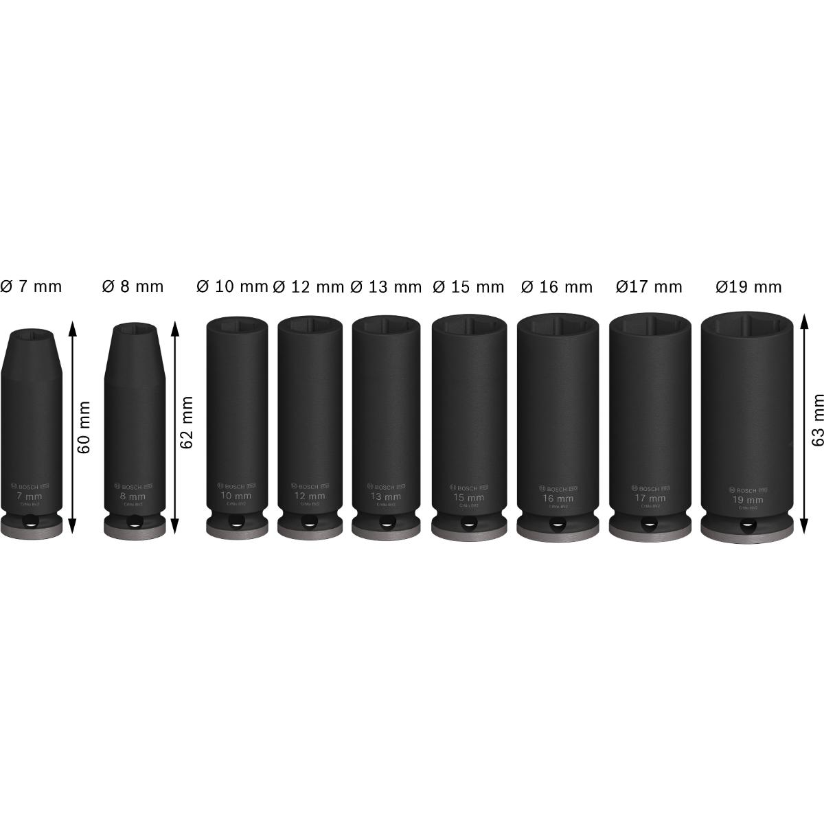 Bosch PRO Impact Socket Set, 3/8", tief, 9 teiliges Set