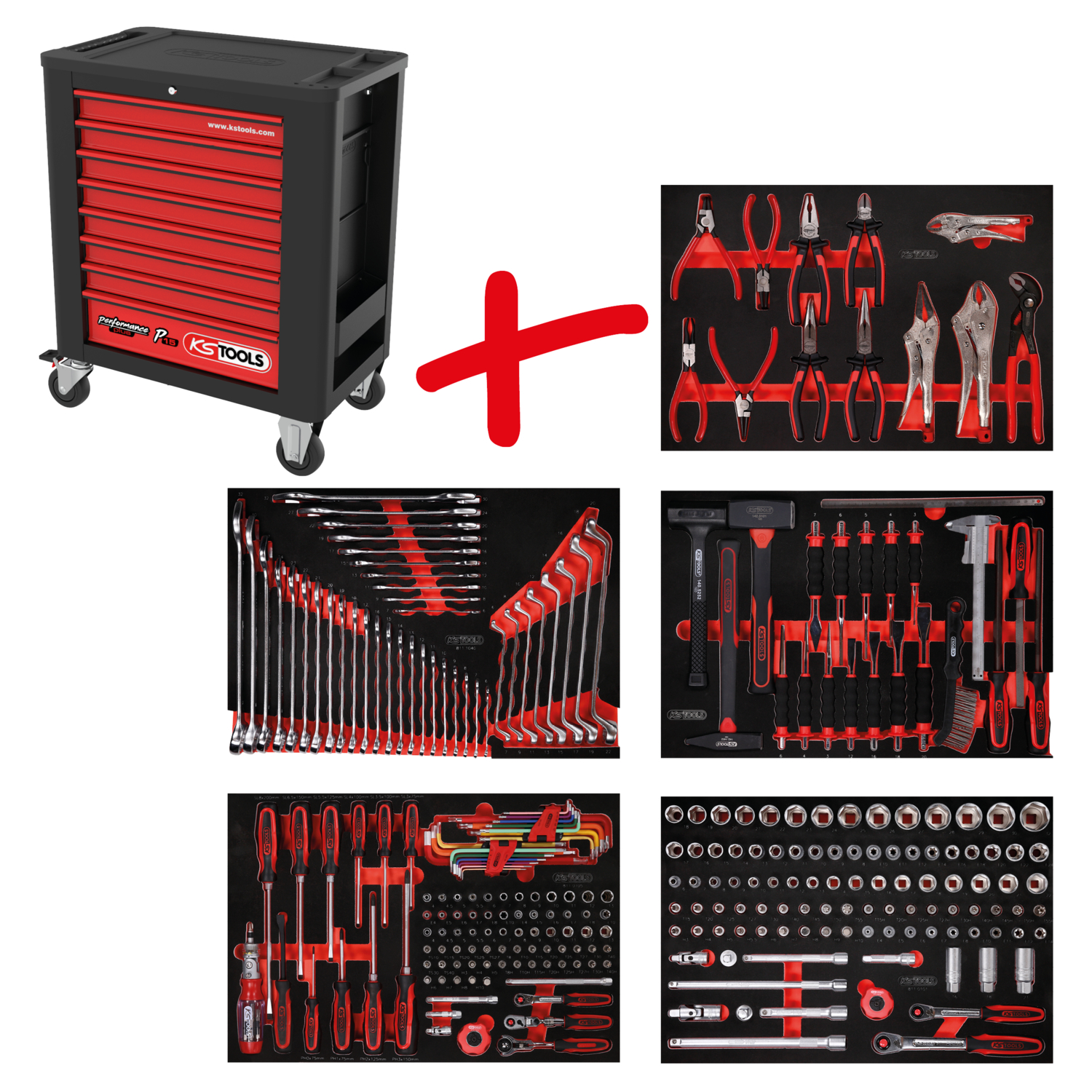 KS Tools Performanceplus Werkstattwagen-Satz P15 mit 279 Werkzeugen für 5 Schubladen