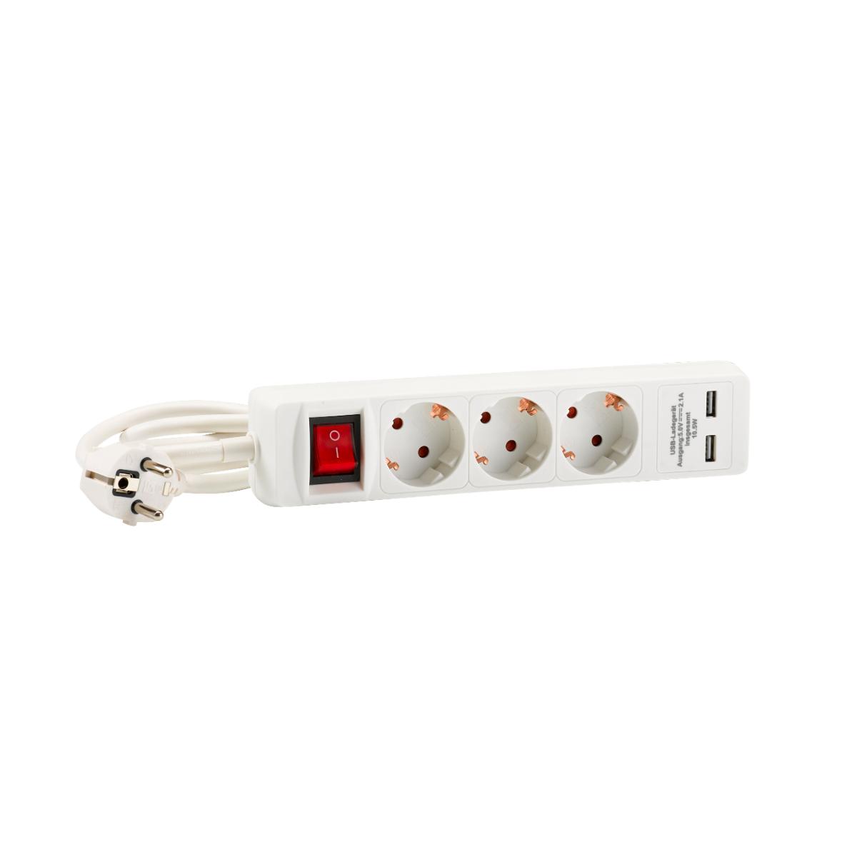 HEDI 3-fach Steckdosenleiste in weiß mit 2 x USB - 1,4 m Kabel