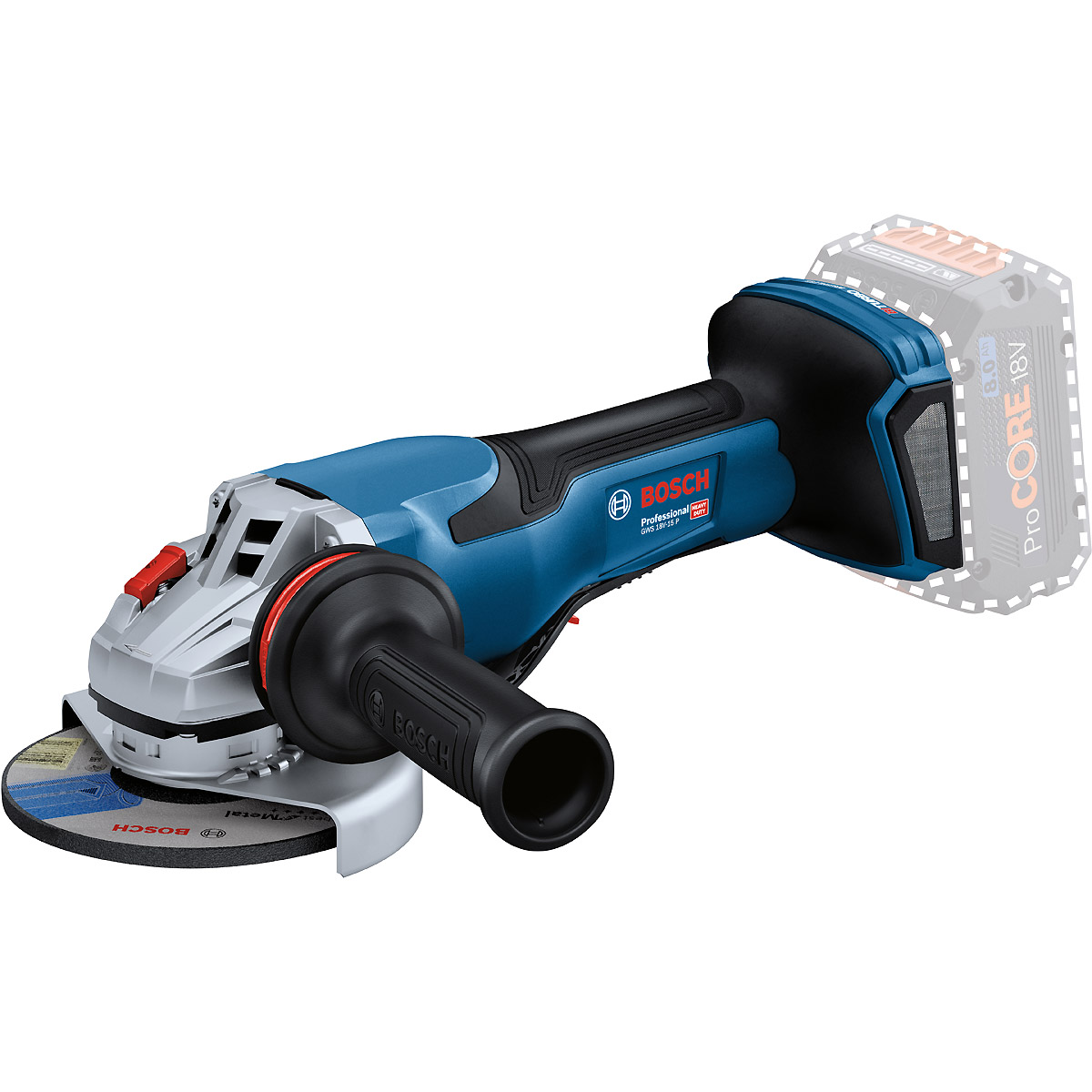 Bosch Akku-Winkelschleifer BITURBO GWS 18V-15 P mit Zusatzgriff