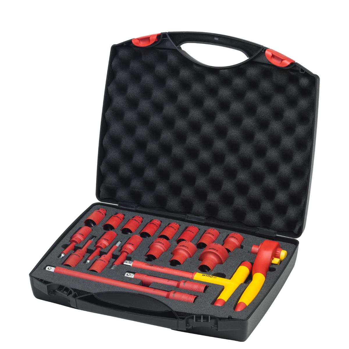 Wiha Umschaltknarren Set electric 1/2 zoll 20-teiliges Set mit Druckknopf und Kugelsicherung mit Tasche