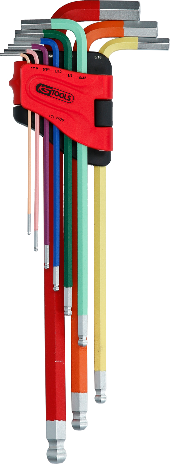 KS Tools Kugelkopf-Innensechskant-Winkelstiftschlüssel-Satz, extra lang, 9-tlg, Zoll
