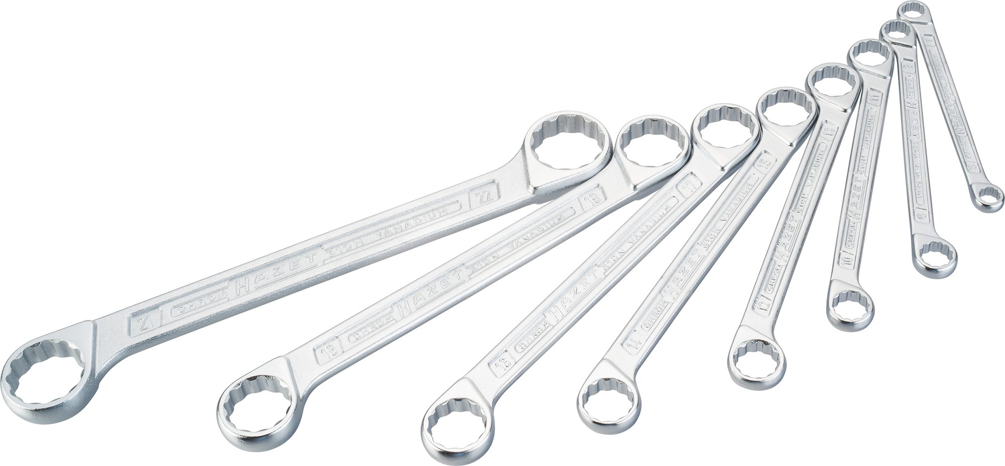 HAZET Doppel-Ringschlüssel Sätze Außen-Doppel-Sechskant-Tractionsprofil 6 x 7 – 21 x 22, Standard 8-teiliges Set