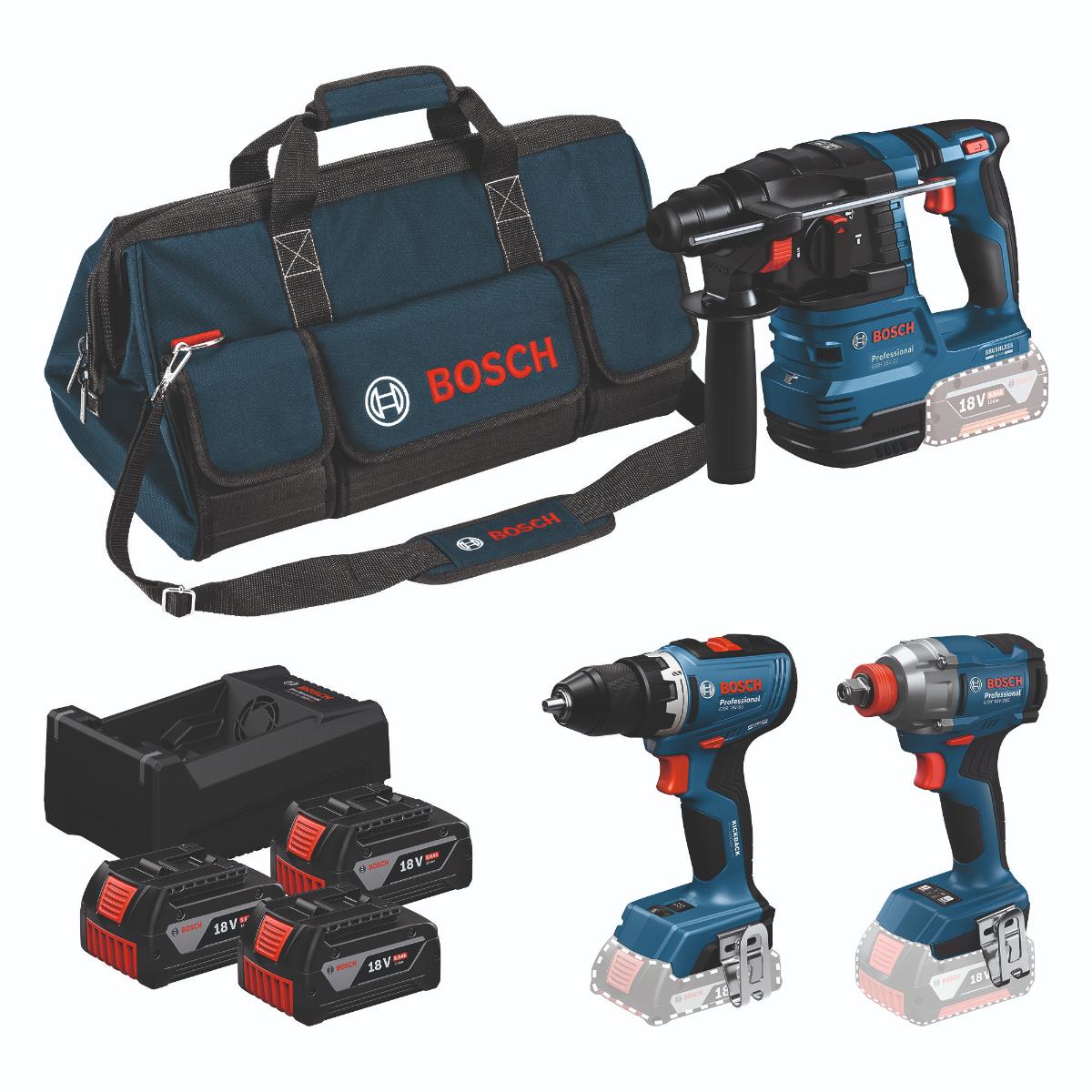 Bosch Combo Kit 18V-Set mit 3 Werkzeugen: GSR + GDX + GBH + 3x5.0Ah + GAL 12V/18V-80