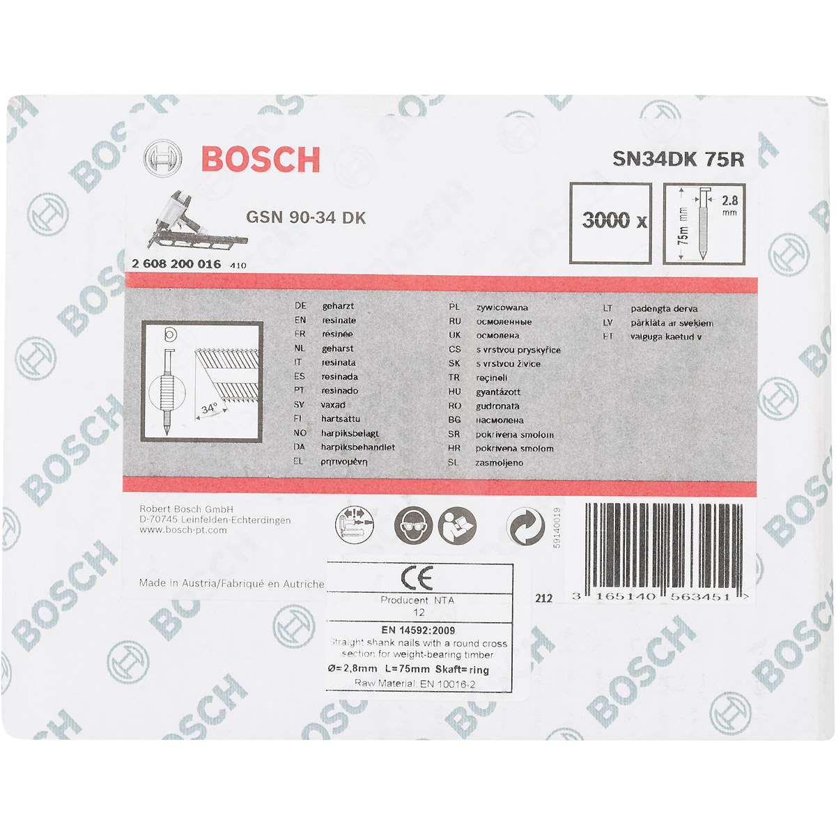 Bosch D-Kopf Streifennagel, blank, gerillt