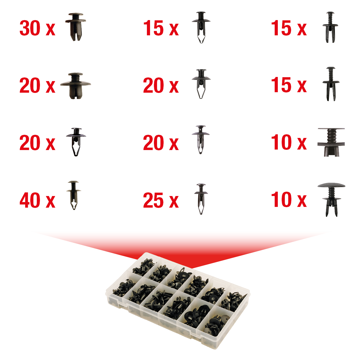 KS Tools Befestigungs-Clip-Satz - Einschraubnieten, 240-tlg