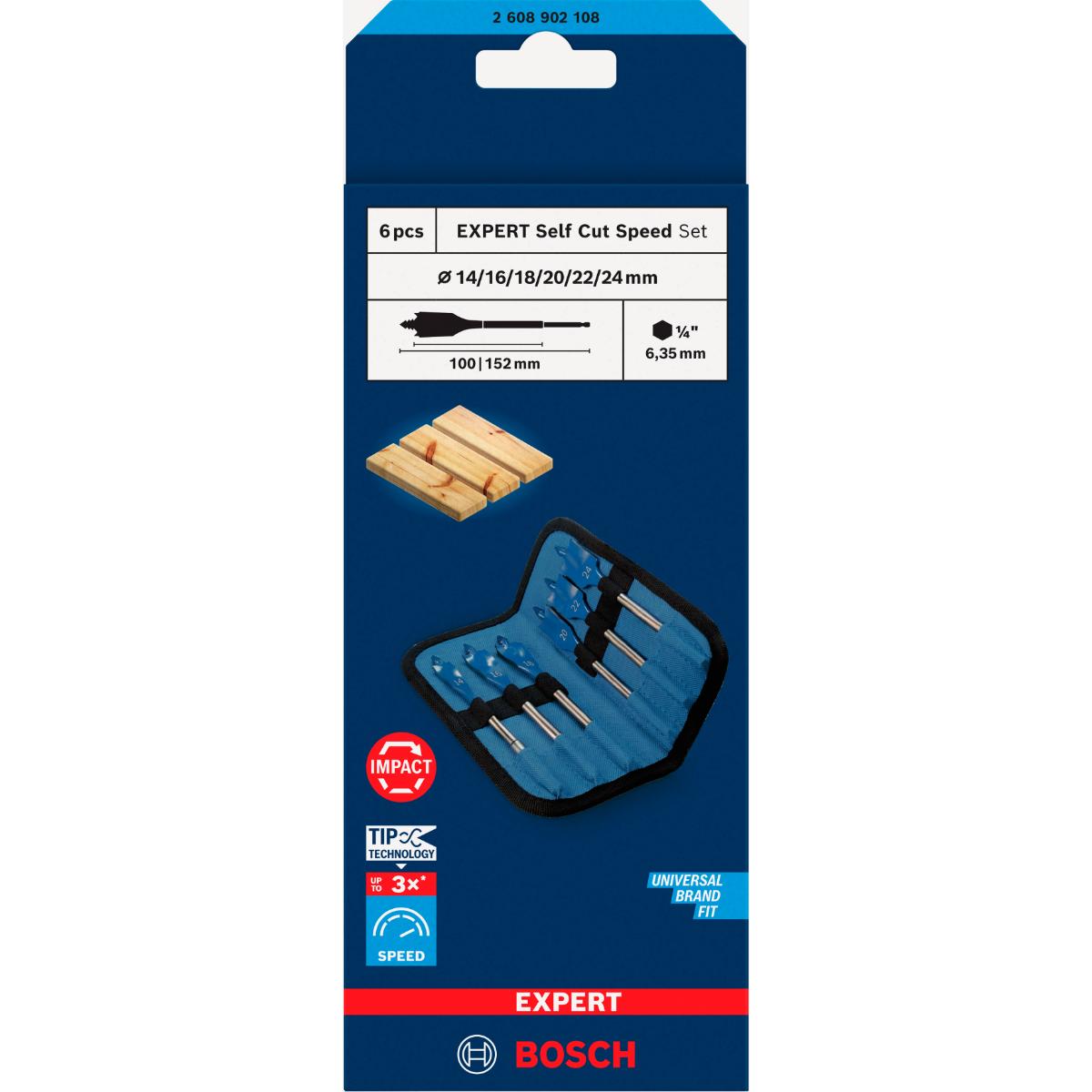 Bosch EXPERT Self Cut Speed Flachfräsbohrer-Set, 14/16/18/20/22/25/24/32, 6-teiliges Set