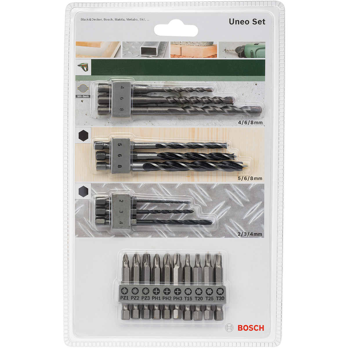 Bosch Bohr und Bit-Set, Uneo Mixed, 19-teilig