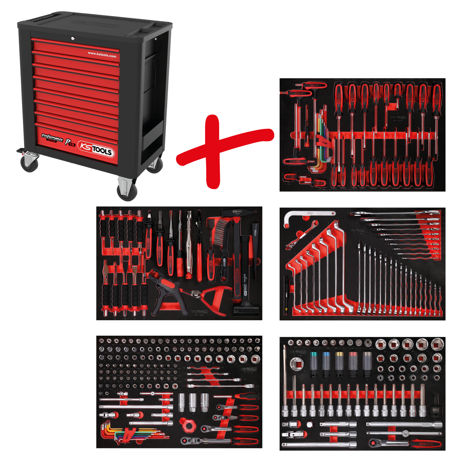 KS Tools Performanceplus Werkstattwagen-Satz P15 mit 299 Werkzeugen für 5 Schubladen