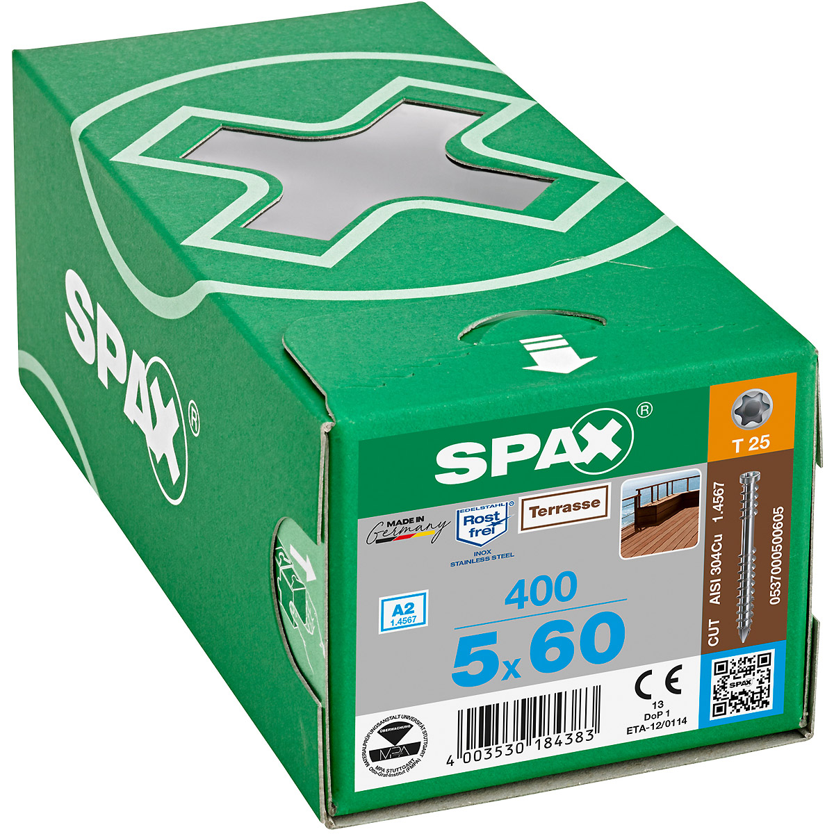 SPAX Terrasse A2 Zylinderkopf T-Star Plus T25 Fixiergewinde Cut, 400 Stück