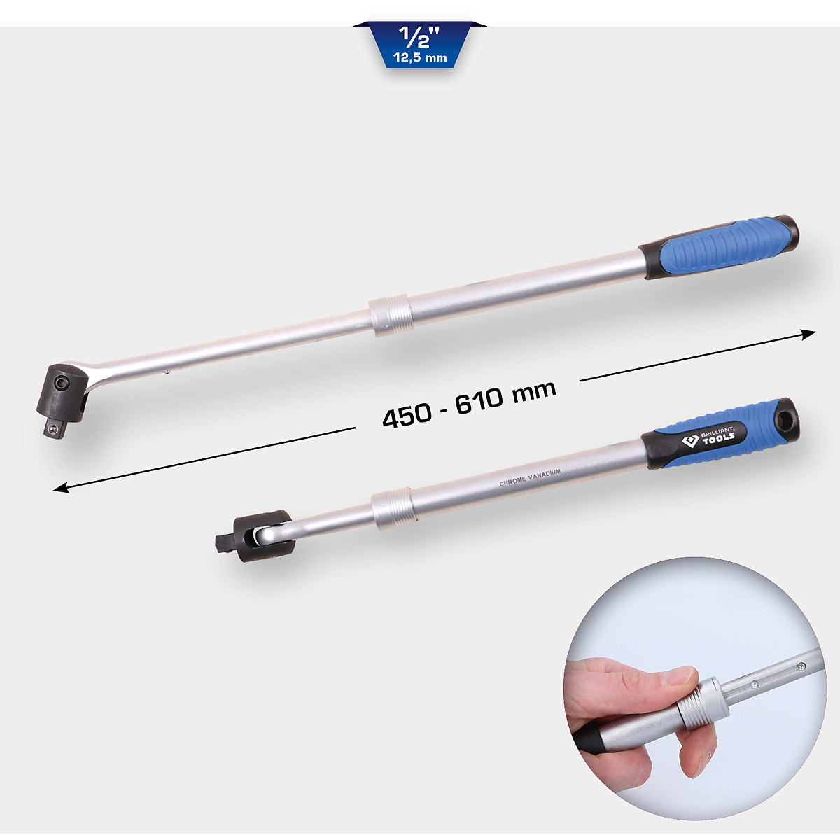 Brilliant Tools 1/2" Teleskop-Gelenkgriff (450 - 610 mm)