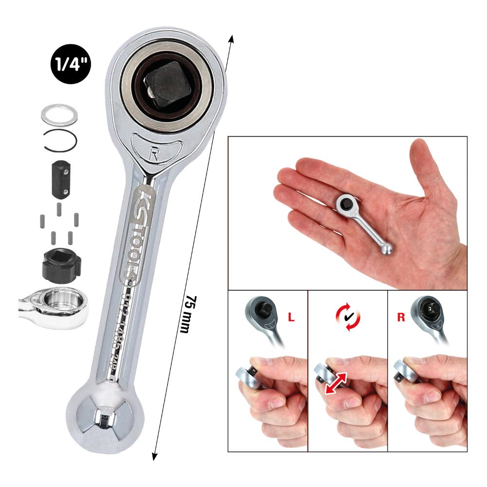 KS Tools 1/4 Zoll Mini-Freilauf-Ratsche
