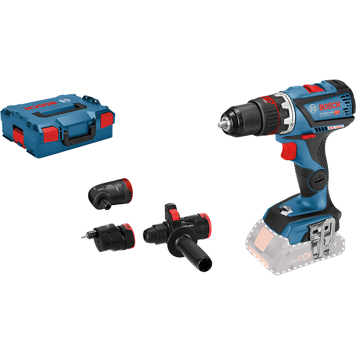 Bosch Akku-Bohrschrauber GSR 18V-60 FC, Solo Version, 3 Aufsätze, L-BOXX
