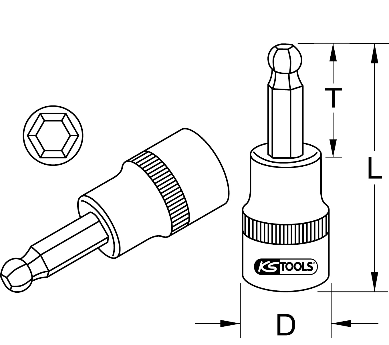 KS Tools 3/8" Bit-Stecknuss Innensechskant mit Kugelkopf