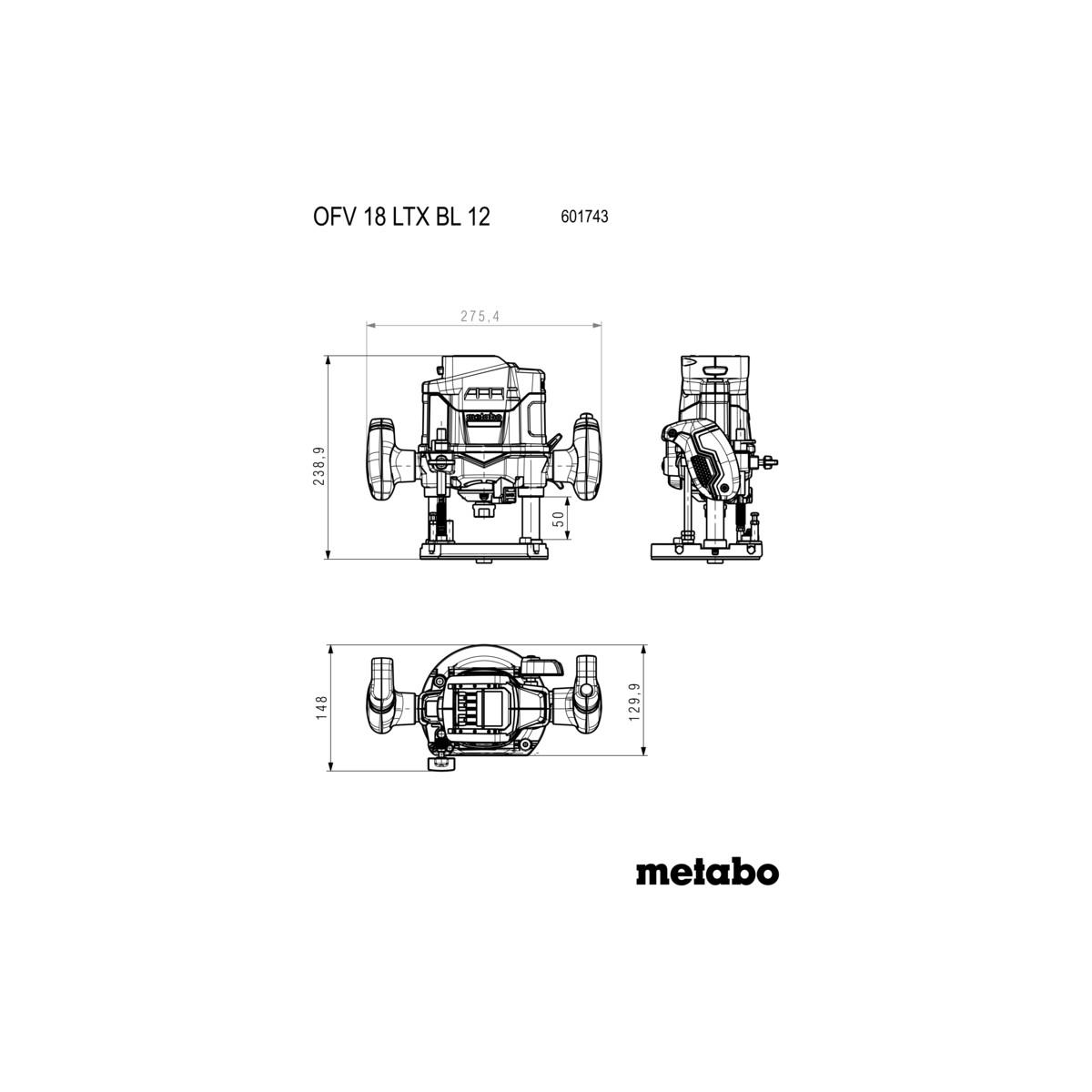 Metabo Akku-Oberfräse OFV 18 LTX BL 12 - metaBOX 340