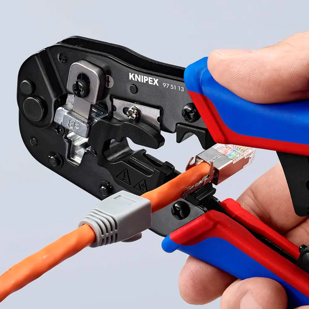 KNIPEX Crimpzange für RJ45-Westernstecker mit Mehrkomponenten-Hüllen brüniert 190 mm