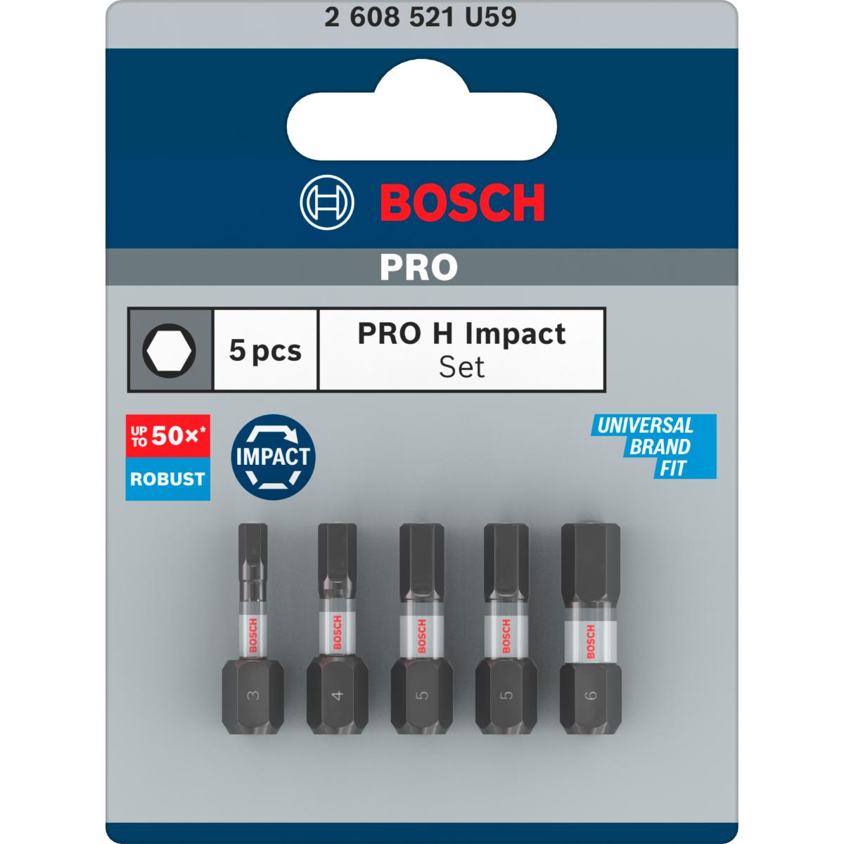 Bosch PRO Hex Impact Bit,H3,H4,H5(x2),H6,25 mm, 5 teiliges Set