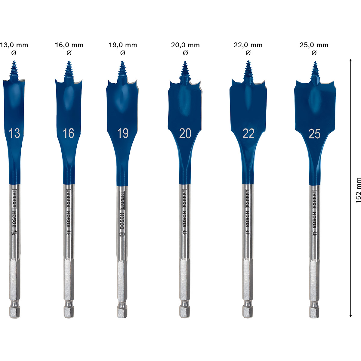 Bosch EXPERT SelfCut Speed Flachfräsbohrer 6-teiliges Set, 13/16/19/20/22/25 mm - für Bohrmaschinen